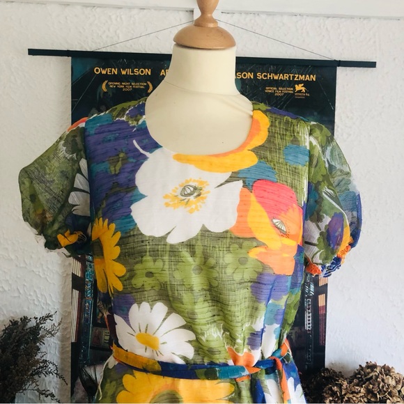 Vintage 1960’s Floral Puff Sleeve Dress Sixties Retro - Picture 4 of 6